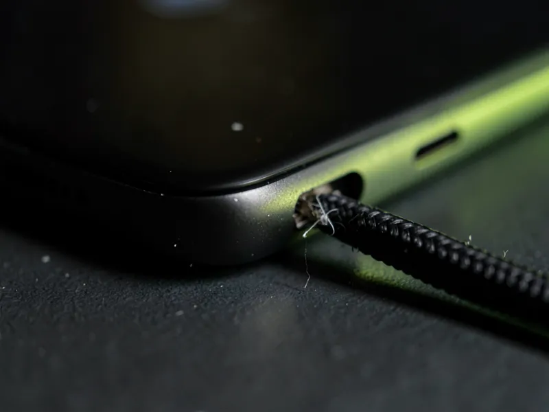 Conector de carga de um celular visto de perto