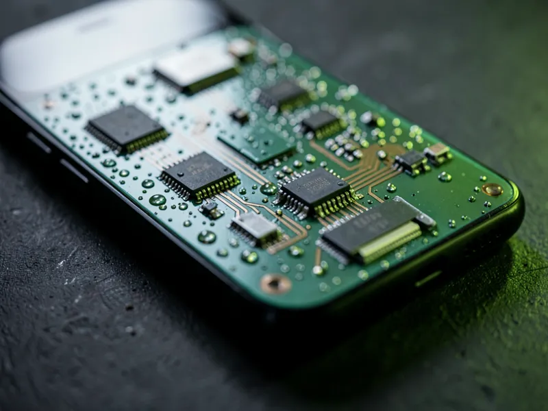 Placa de celular molhada, com gotas de água