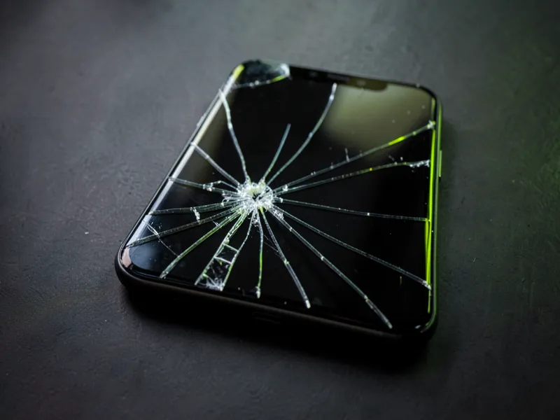 Celular com a tela trincada em teia de aranha